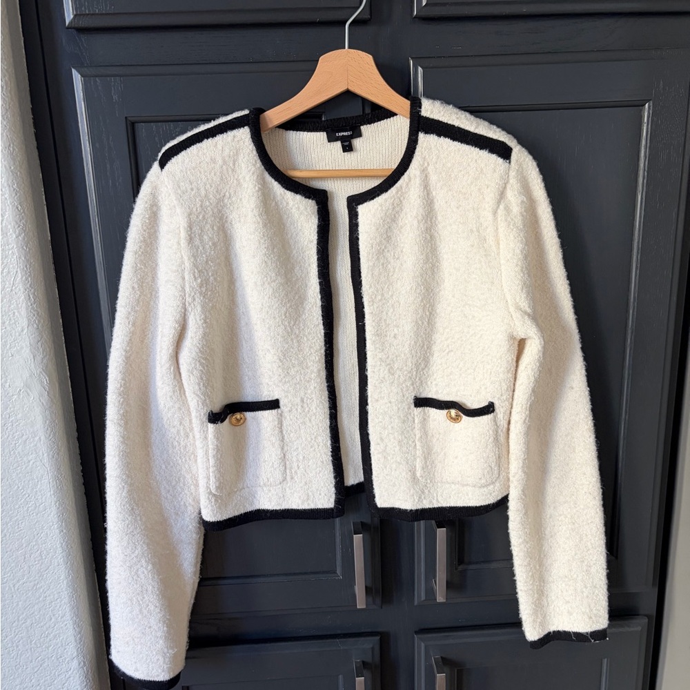 Express Cream and Black Women's Sweater Cardigan